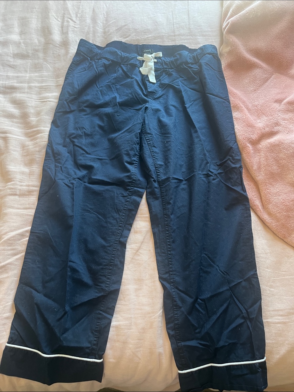 J. Crew Navy Drawstring Jogger Pants with White Piping